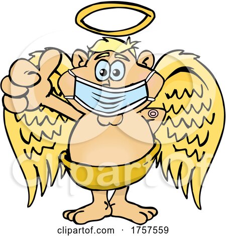 Cartoon Masked and Vaccinated Male Angel Mascot by Dennis Holmes Designs