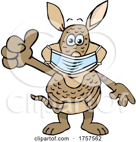 Cartoon Masked and Vaccinated Armadillo Mascot by Dennis Holmes Designs