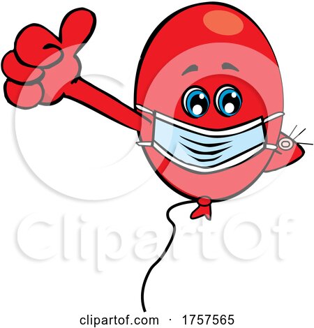 Cartoon Masked and Vaccinated Party Balloon Mascot by Dennis Holmes Designs