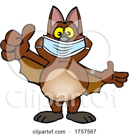 Cartoon Masked and Vaccinated Bat Mascot by Dennis Holmes Designs