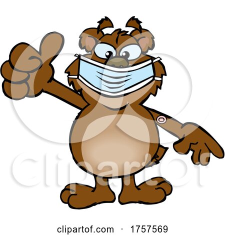 Cartoon Masked and Vaccinated Bear Mascot by Dennis Holmes Designs
