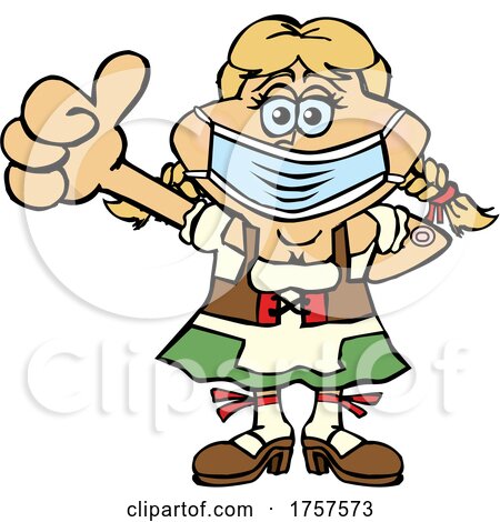 Cartoon Masked and Vaccinated German Oktoberfest Woman Mascot by Dennis Holmes Designs
