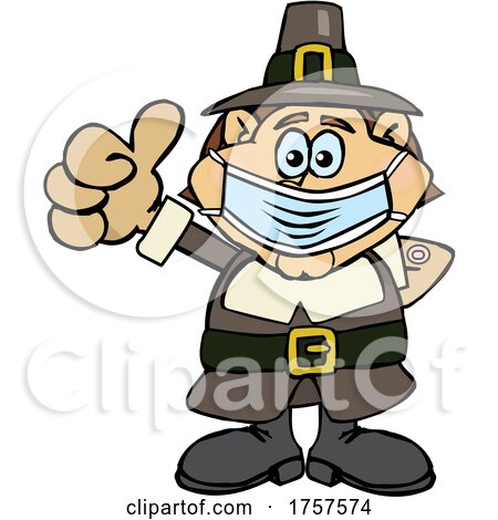 Cartoon Masked and Vaccinated Pilgrim Mascot by Dennis Holmes Designs