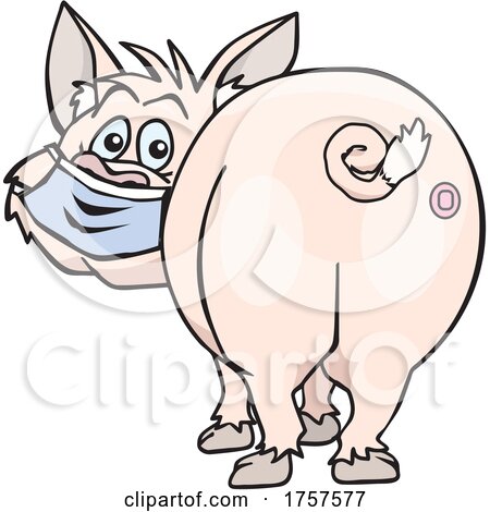 Cartoon Vaccinated Pig Mascot Wearing a Mask by Dennis Holmes Designs