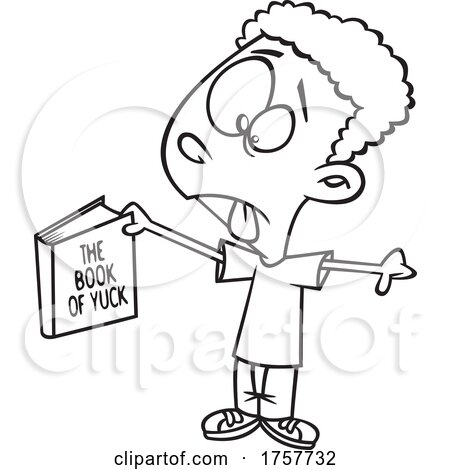 Black and White Cartoon Boy Holding the Book of Yuck by toonaday