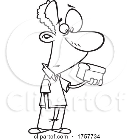 Black and White Cartoon Man Holding a Loaf of Bread by toonaday