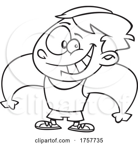 Black and White Cartoon Bulging Strong Boy by toonaday