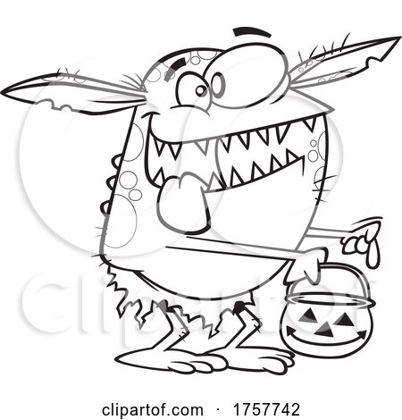 Black and White Cartoon Halloween Goblin Trick or Treating by toonaday
