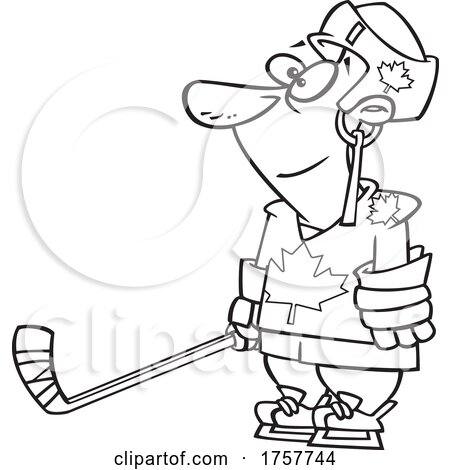 Black and White Cartoon Canadian Hockey Player by toonaday