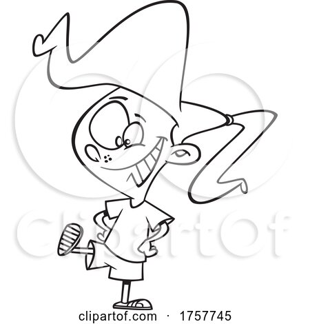 Black and White Cartoon Girl Showing Her Shoe by toonaday