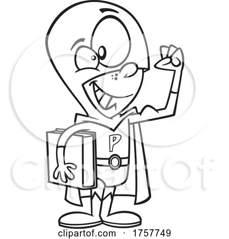 Black and White Cartoon Super Knowledge Is Power School Boy by toonaday