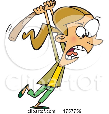 Cartoon Woman Angrily Swinging a Bat by toonaday