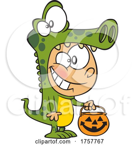 Cartoon Halloween Boy Trick or Treating in a Crocodile Costume by toonaday
