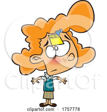 Cartoon Girl with a Memo on Her Forehead by toonaday