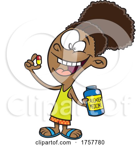 Cartoon Girl Taking Laughter Medicine by toonaday