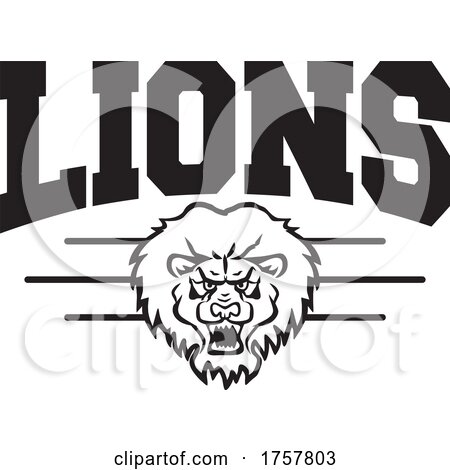 Lion Mascot Head Under LIONS Text by Johnny Sajem