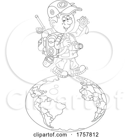 Black and White Male Traveler Holding a Compass on Top of Earth by Alex Bannykh