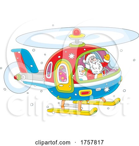 Santa and Snowman Flying in a Christmas Helicopter by Alex Bannykh