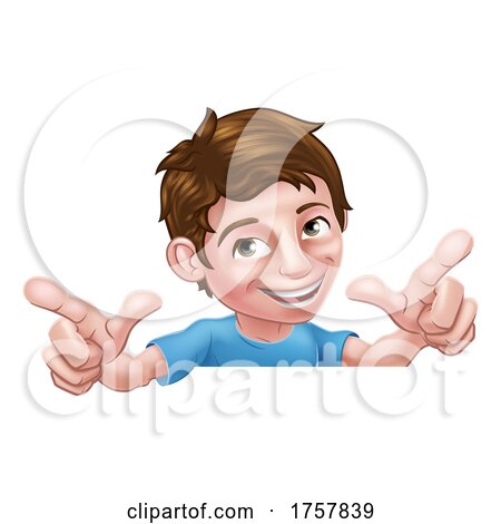Boy Kid Cartoon Child Peeking over Sign Pointing by AtStockIllustration