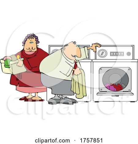 Cartoon Chubby Couple Doing Laundry by djart