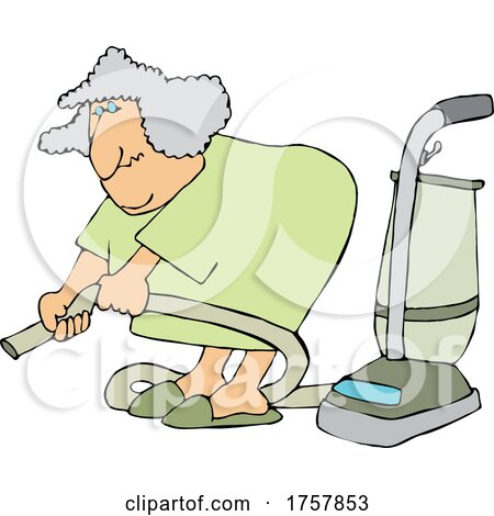 Cartoon Chubby Lady Vacuuming with a Hose Attachment by djart