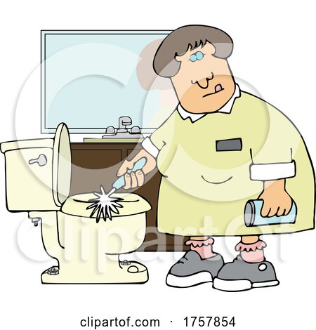 Cartoon Chubby Lady Cleaning a Toilet by djart