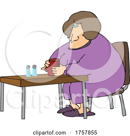 Cartoon Woman in PJs Sitting with Coffee by djart