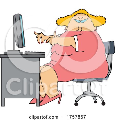 Cartoon Chubby Female Secretary Typing at a Desk by djart