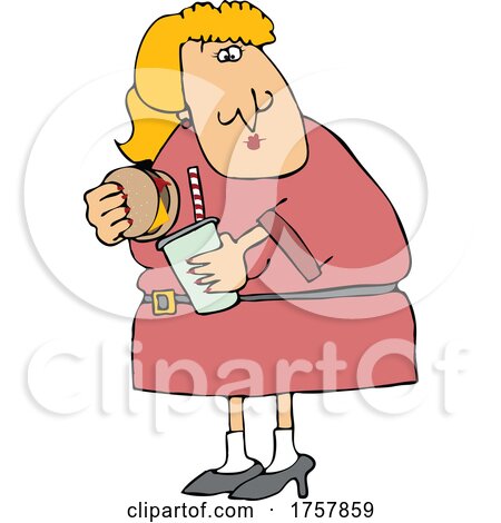Cartoon Woman Holding a Burger and Soda by djart