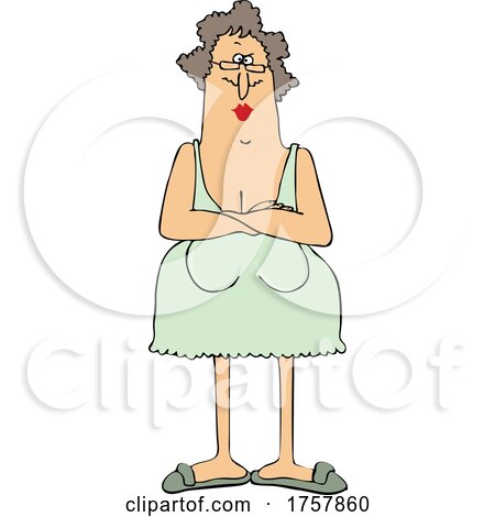 Cartoon Angry Woman with Folded Arms in a Nightgown by djart