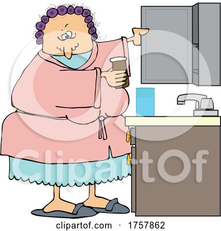 Cartoon Woman Getting Medicine from a Cabinet by djart