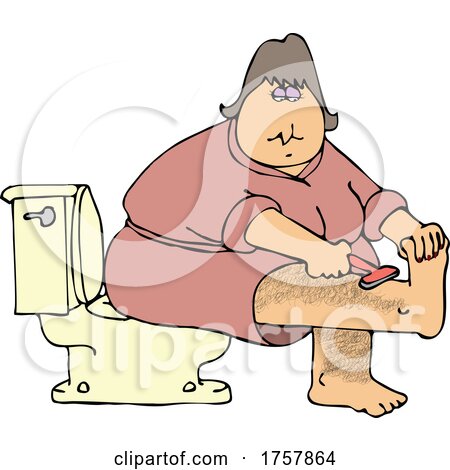 Cartoon Chubby Lady Sitting on a Toilet and Shaving Her Hair Legs by djart