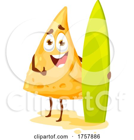 Tortilla Chip Mascot with a Surfboard by Vector Tradition SM