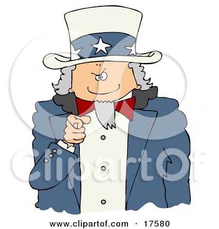 Clipart Illustration of Uncle Sam Pointing Outwards At The Viewer With A Stern Expression On His Face by djart