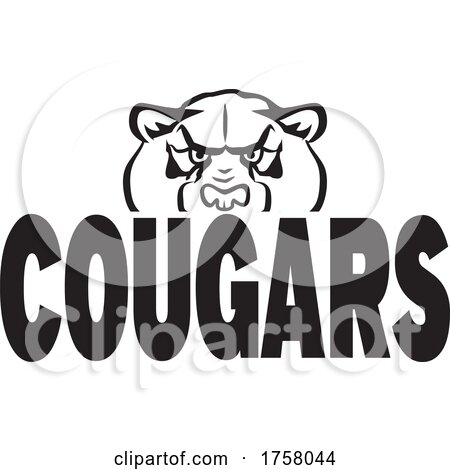 Cougar Mascot Head over COUGARS Text by Johnny Sajem