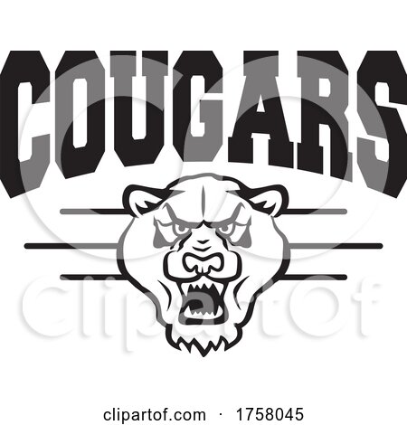 Cougar Mascot Head Under COUGARS Text by Johnny Sajem