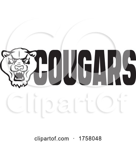 Cougar Mascot Head Beside COUGARS Text by Johnny Sajem