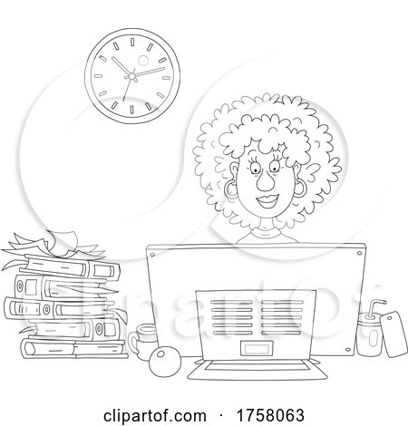 Black and White Woman Working at a Computer Desk by Alex Bannykh