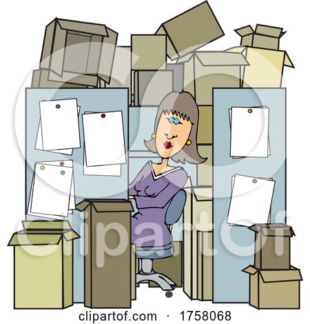 Cartoon Woman Peeking out of Her Cubicle That Is Packed with Boxes by djart