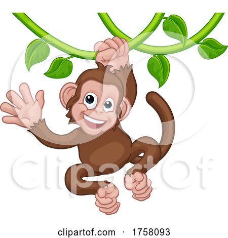Monkey Singing on Jungle Vines Waving Cartoon by AtStockIllustration