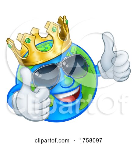 Earth Globe Crown Sunglasses Cartoon World Mascot by AtStockIllustration