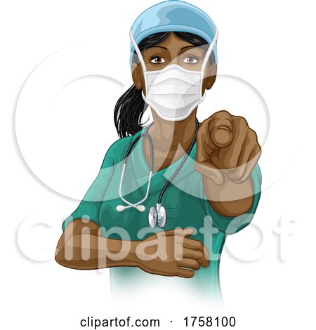 Doctor or Nurse Woman in Scrubs Uniform Pointing by AtStockIllustration