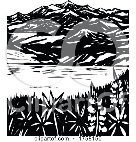 Wrangell and St Elias National Park in South Central Alaska USA WPA Black and White Art by patrimonio