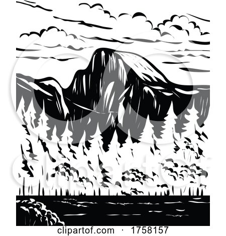Half Dome at Eastern End of Yosemite Valley in Yosemite National Park USA WPA Black and White Art by patrimonio