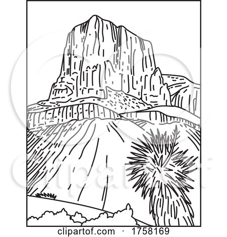 Guadalupe Mountains National Park in West Texas USA Mono Line Poster Art by patrimonio