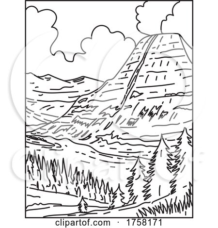 Glacier National Park with Hidden Lake in the Rocky Mountains in Montana USA Mono Line Poster Art by patrimonio