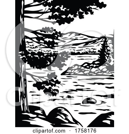 WPA Monochrome Art Emerald Bay State Park in South Lake Tahoe California Usa Grayscale Black and White by patrimonio