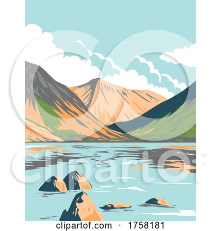 Wasdale Head and Wast Water in Lake District National Park in Cumbria England UK Art Deco WPA Poster Art by patrimonio