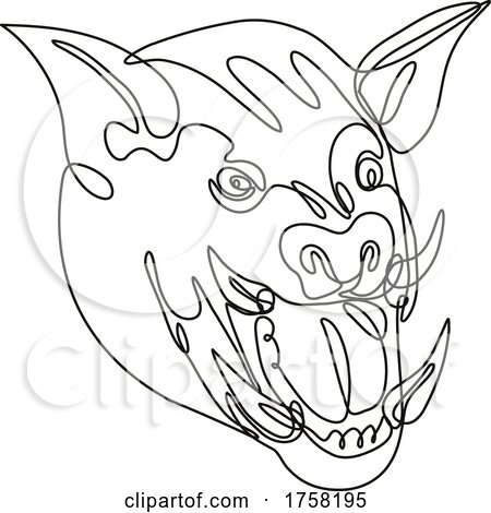 Angry Wild Boar Head Front View Continuous Line Drawing by patrimonio