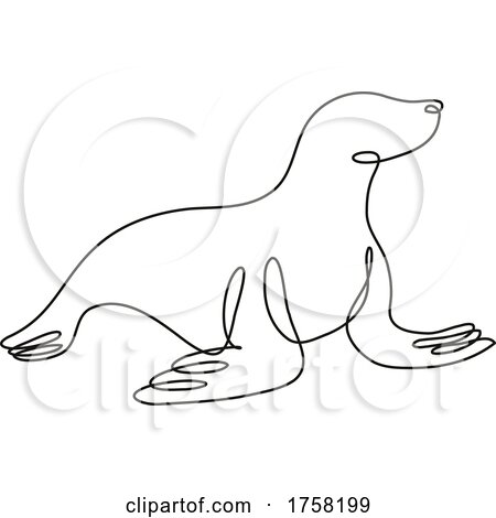Seal Viewed from Side Continuous Line Drawing by patrimonio